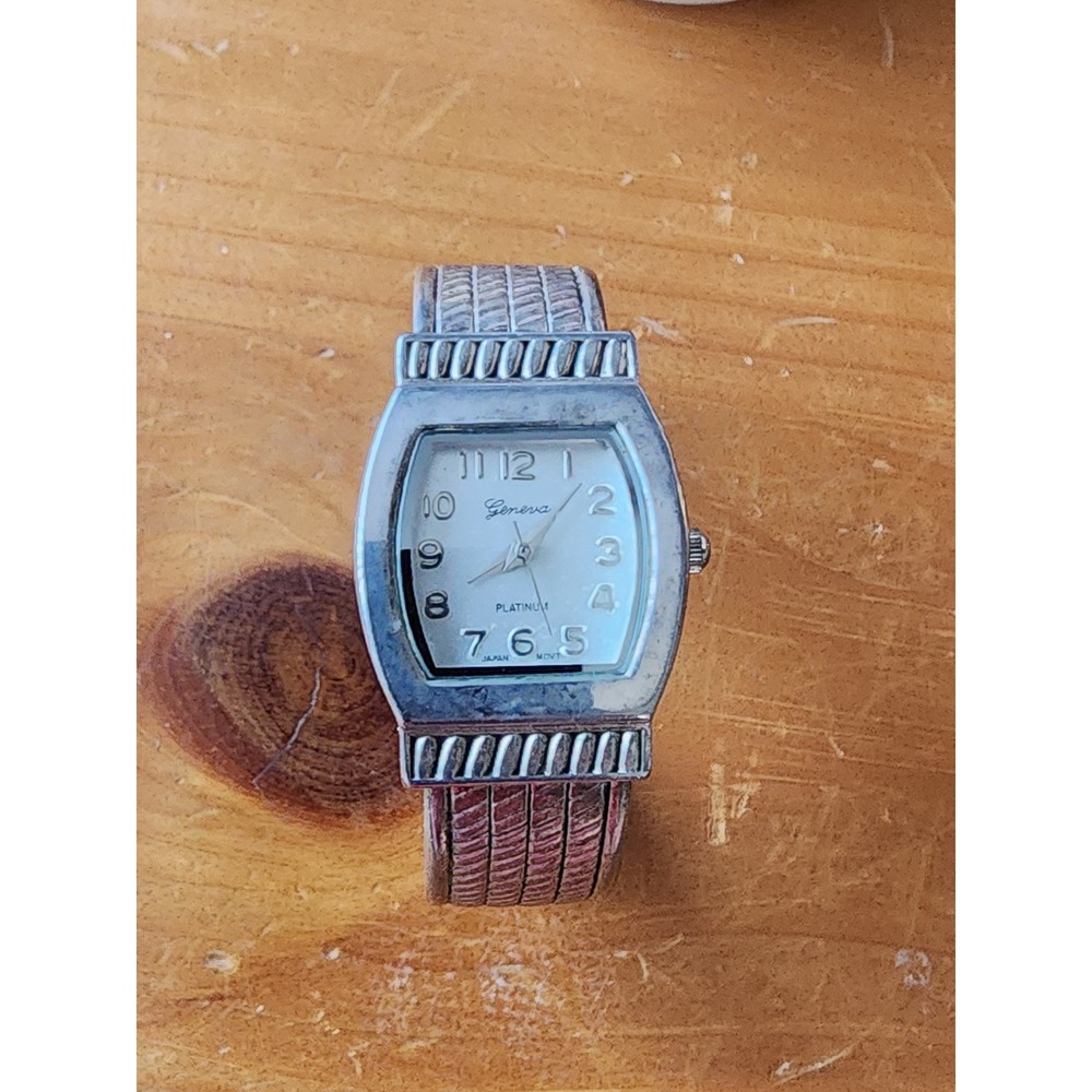 Geneva Platinum Womens Cuff Watch Silver Tone Cable Band Japan Movt 7288